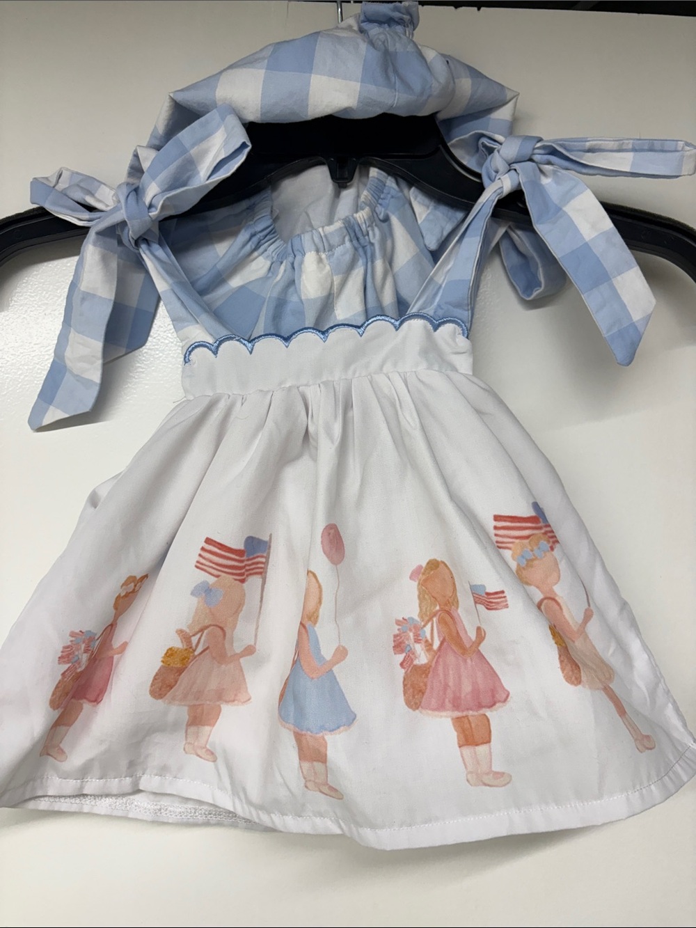 Blue Gingham Tie-Shoulder Set with bloomers